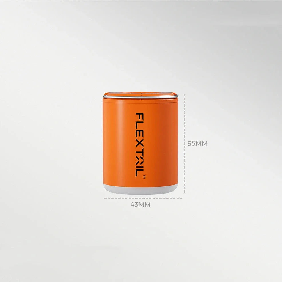 White portable USB camping inflator with 1300mAh battery, 4kPa inflation, 11x10x5cm size