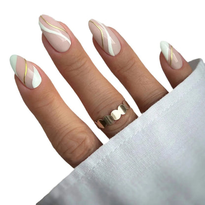 Golden lines plaid pattern wearable nail stickers JF0518 jelly glue colour medium drop shape