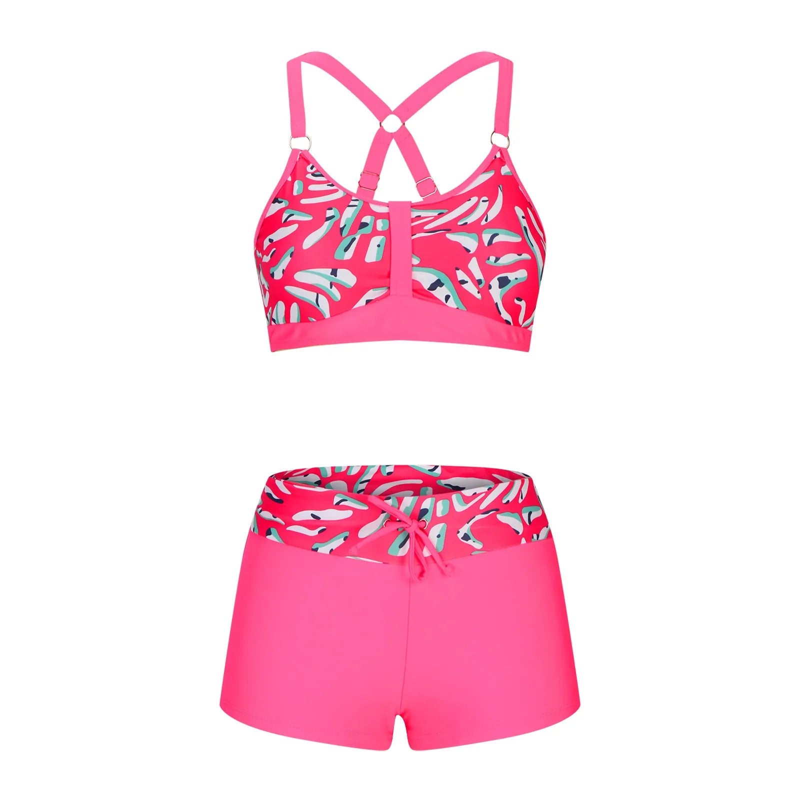Women's floral print split bikini swimsuit in polyester fabric available in multiple colours and sizes