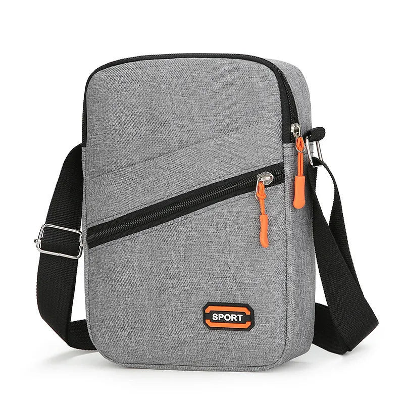Oxford cloth crossbody commuter bag with contrast colour trim in silver grey