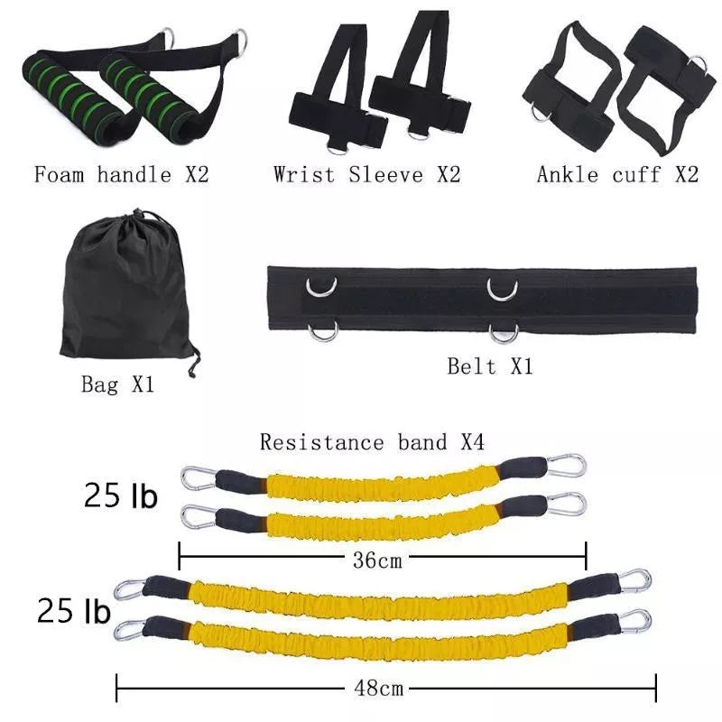 Drawstring elastic resistance band set in multiple colors for fitness training