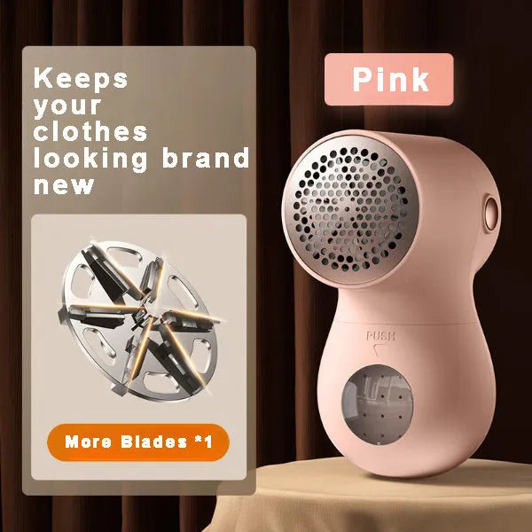White electric lint remover with LED display showing fabric shaver dimensions 126x73x68mm