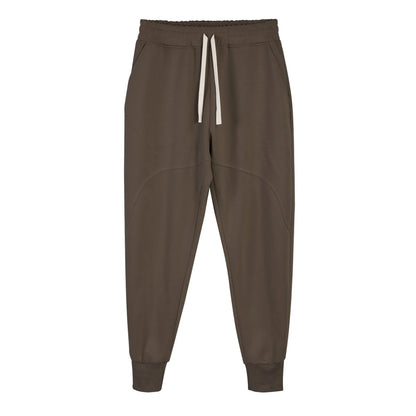 Men's casual trousers with drawstring ankle ties in polyester cotton fabric