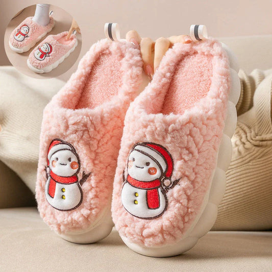 Cozy snowman-shaped slippers with thick, anti-slip soles and plush lining for indoor comfort and warmth