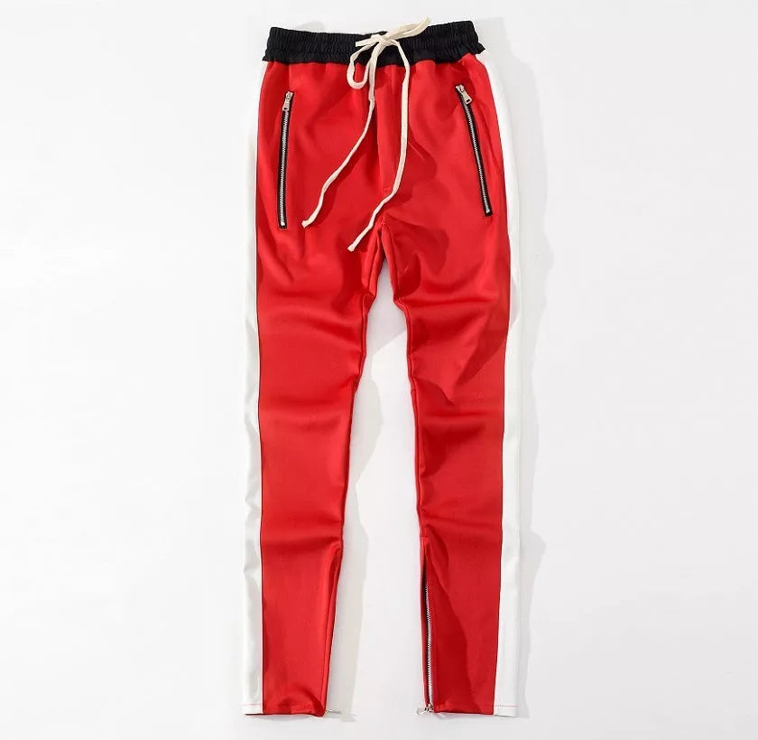Men's casual pants with retro color stripe and inside zipper