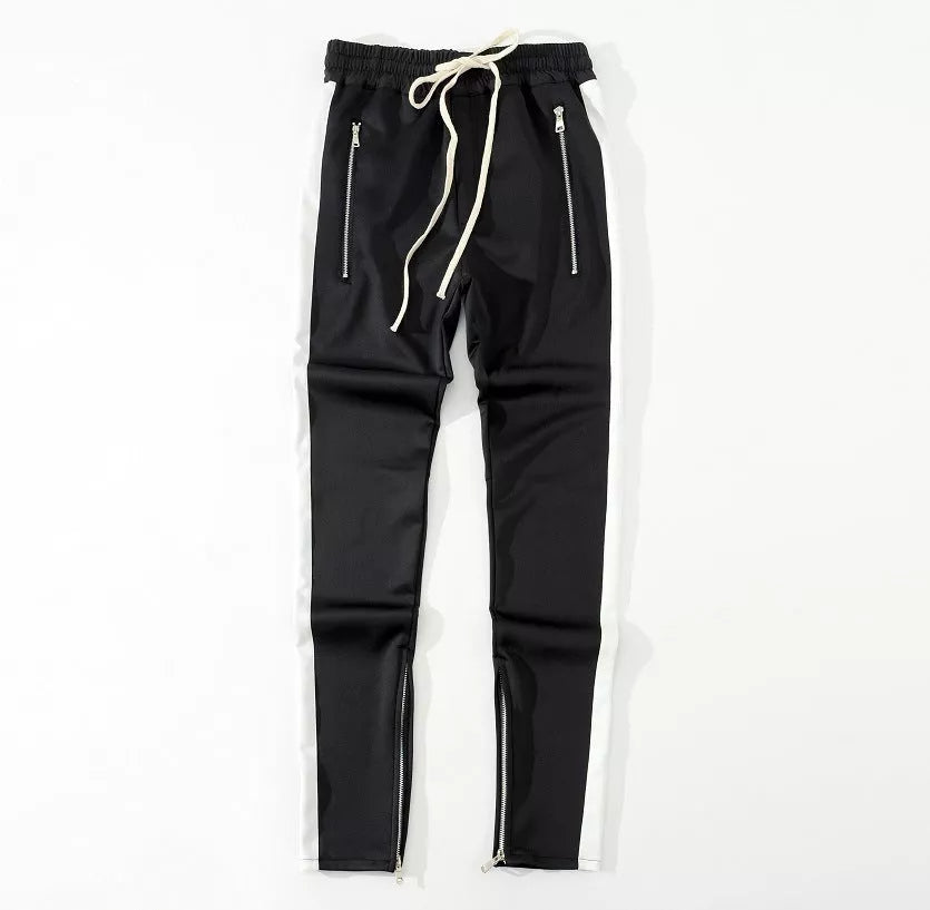 Men's casual pants with retro color stripe and inside zipper