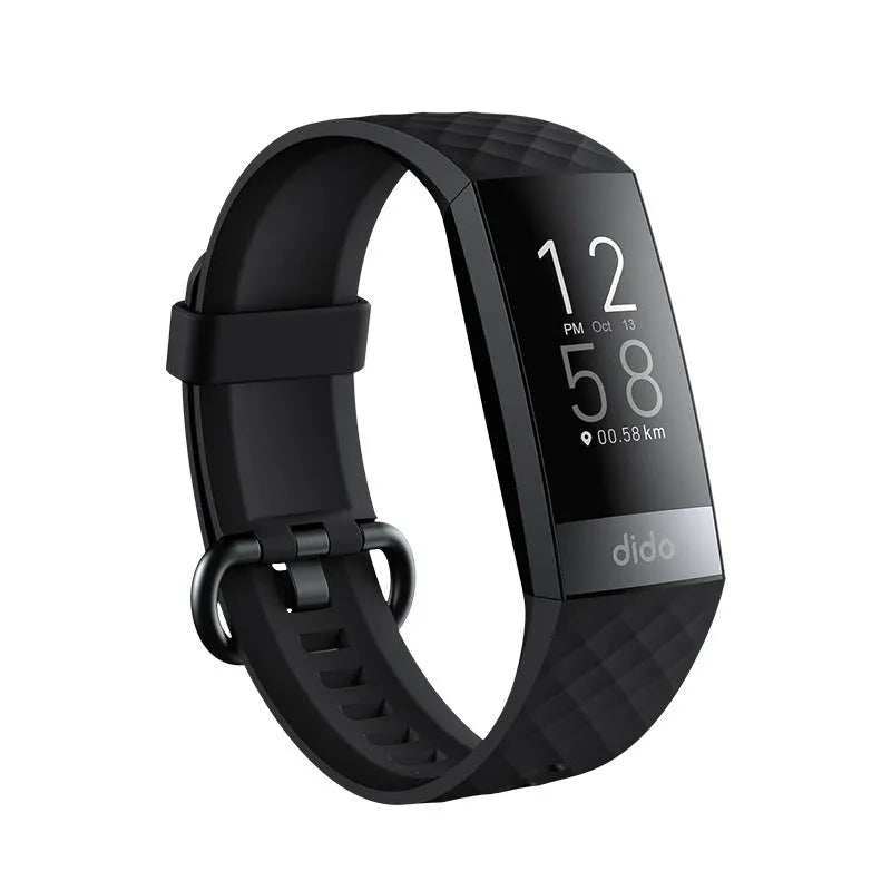 Black smart bracelet with 1.1-inch screen for health monitoring, worn on wrist