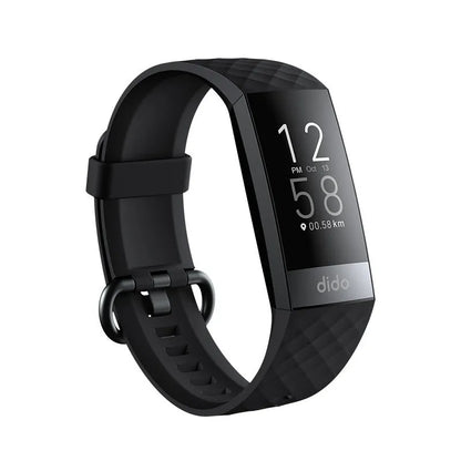 Black smart bracelet with 1.1-inch screen for health monitoring, worn on wrist