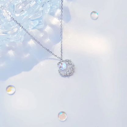 Ladies Moon Necklace with diamond-processed alloy pendant and adjustable chain