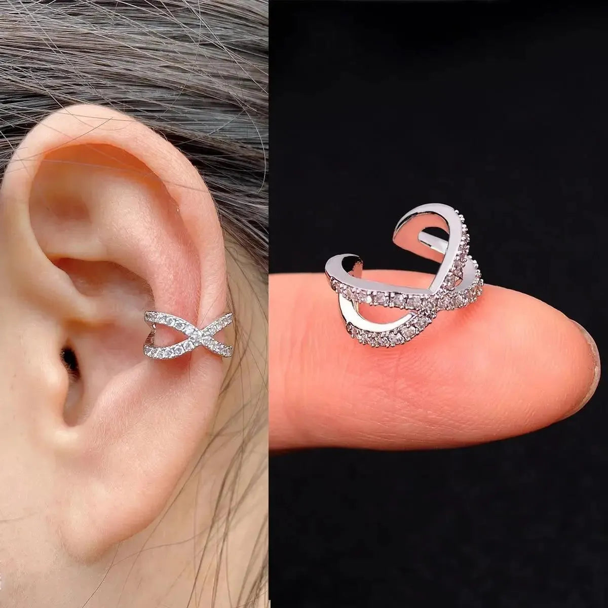 Butterfly flower inlaid zircon pierced earrings in gold or silver copper for women