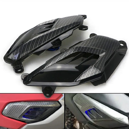 NMAX155 side lamp with LED carbon fibre decoration showing blue light option and ABS construction