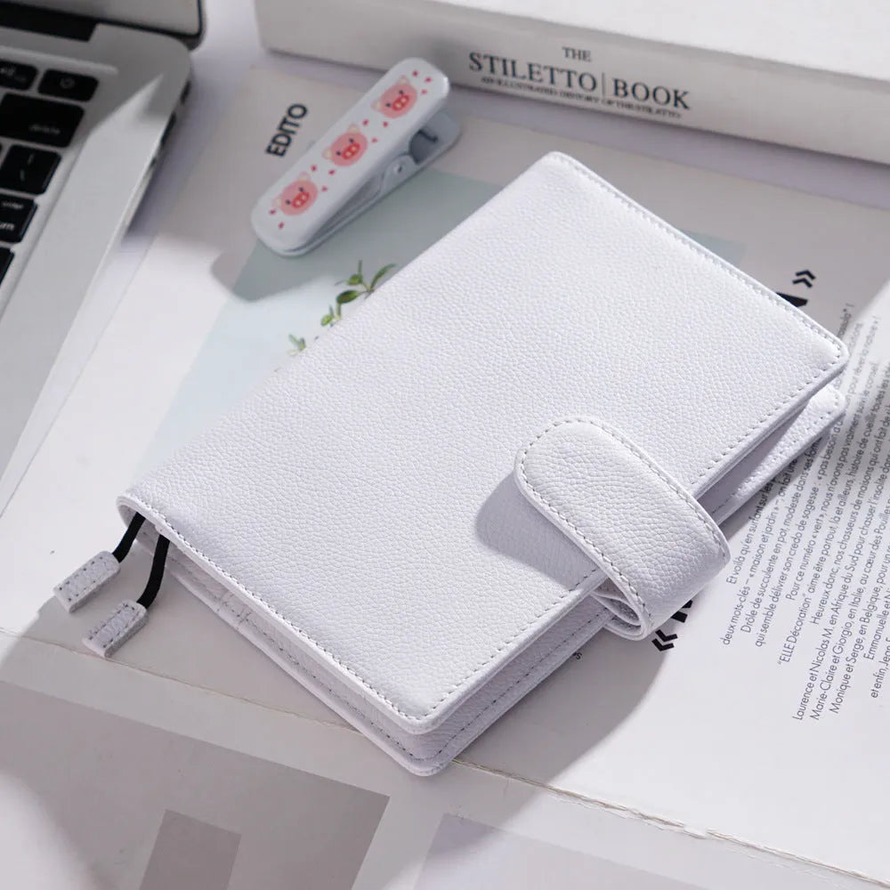 Cowhide leather A6 notebook with Lychee pattern design in loose-leaf diary format