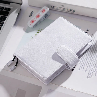 Cowhide leather A6 notebook with Lychee pattern design in loose-leaf diary format