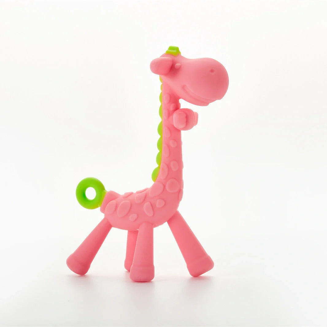 Premium silicone giraffe-shaped teething toy with multiple chewable parts to soothe sore gums