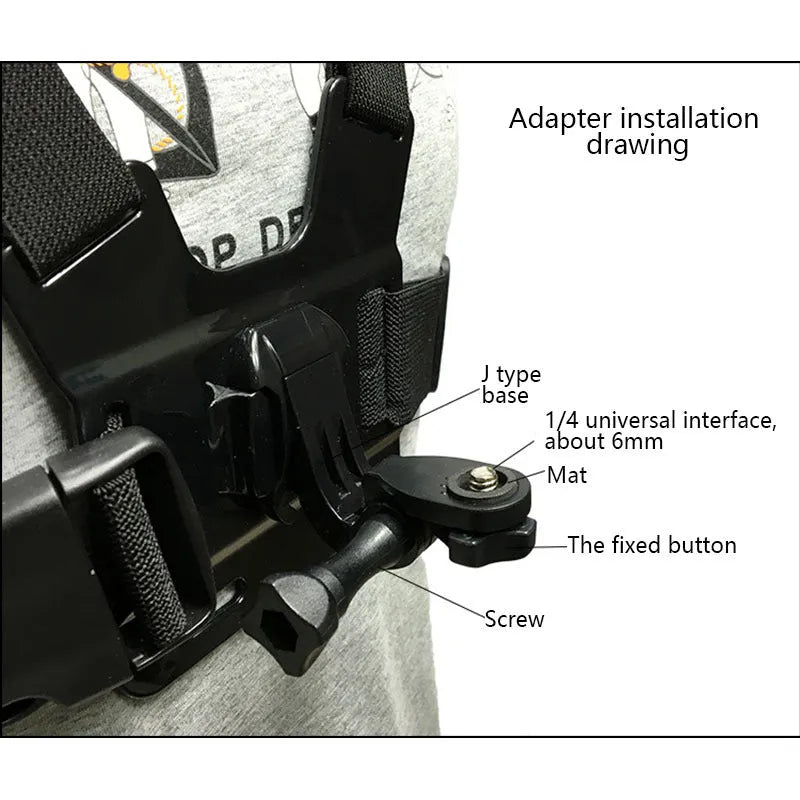 Black mobile phone chest mount harness with adjustable nylon straps and ABS phone clip for 4-5.5 inch smartphones