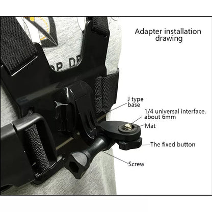 Adjustable chest mount harness for smartphones and action cameras in black