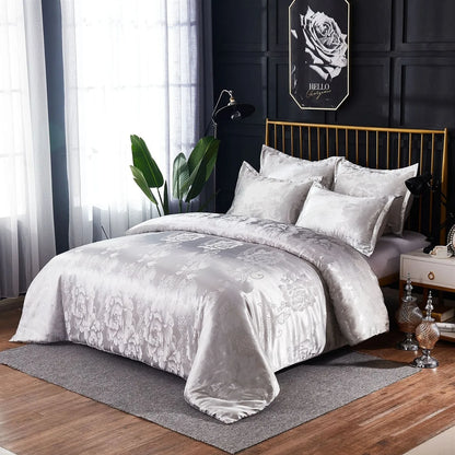 Three-piece bedding set with reactive dyed polyester in blue, gold, grey, pink, purple, or white for UK bed sizes