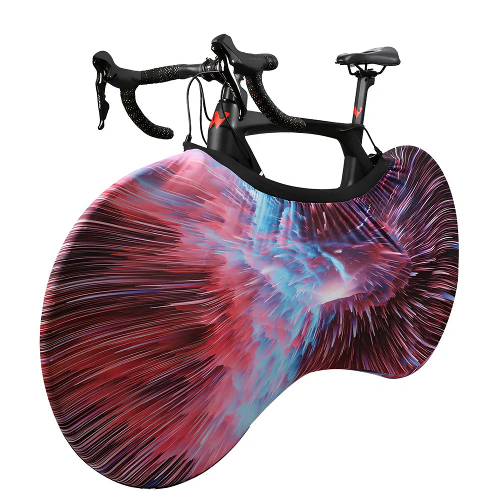 Bicycle wheel dust cover with elastic opening showing 149cm length and 48-58cm height adjustment