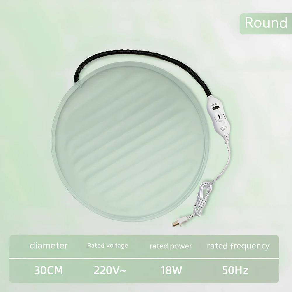 Electric pet heating pad in round 40cm size with UK plug, providing constant 45W warmth for cats