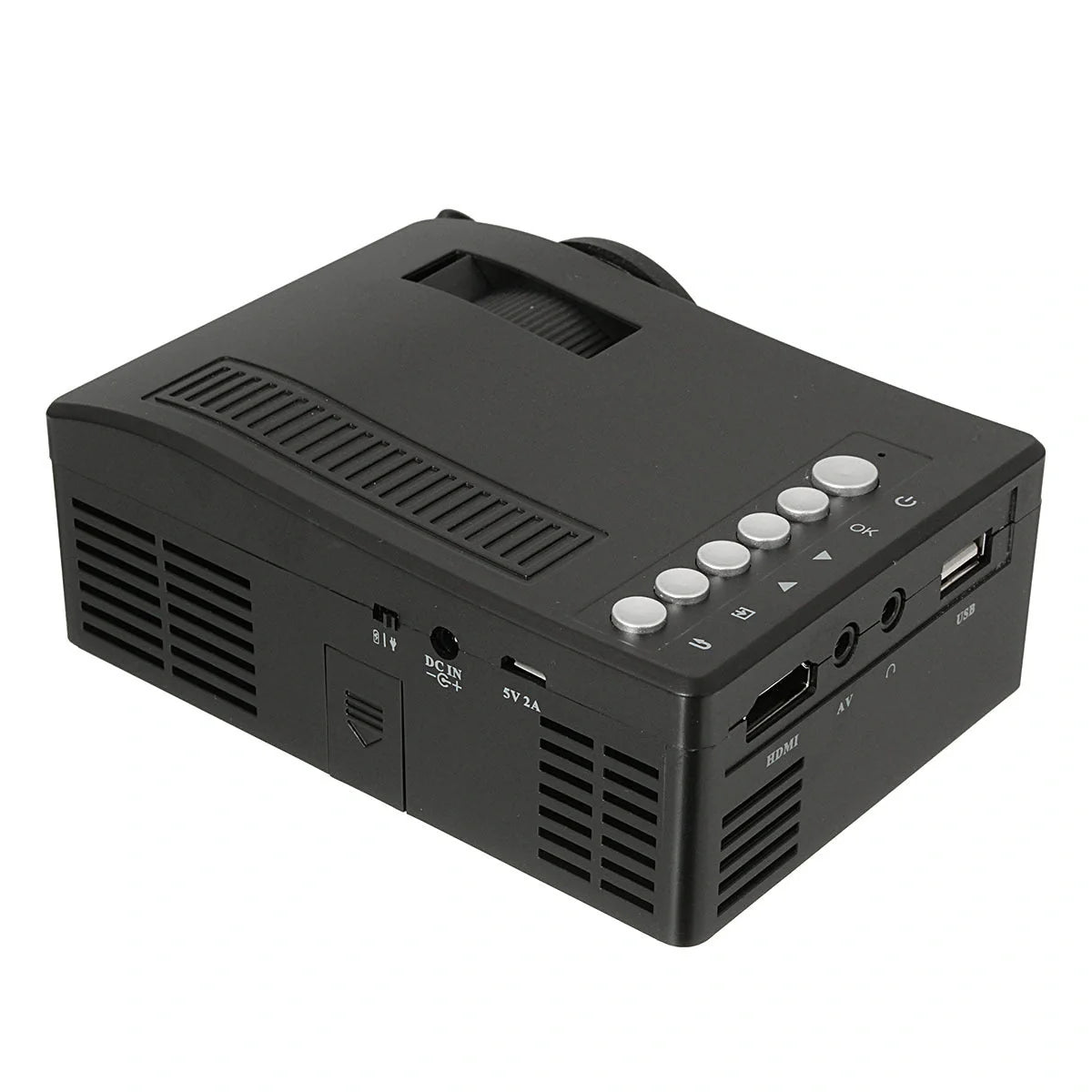 Compact portable LED projector with multimedia support and 48 lumens brightness