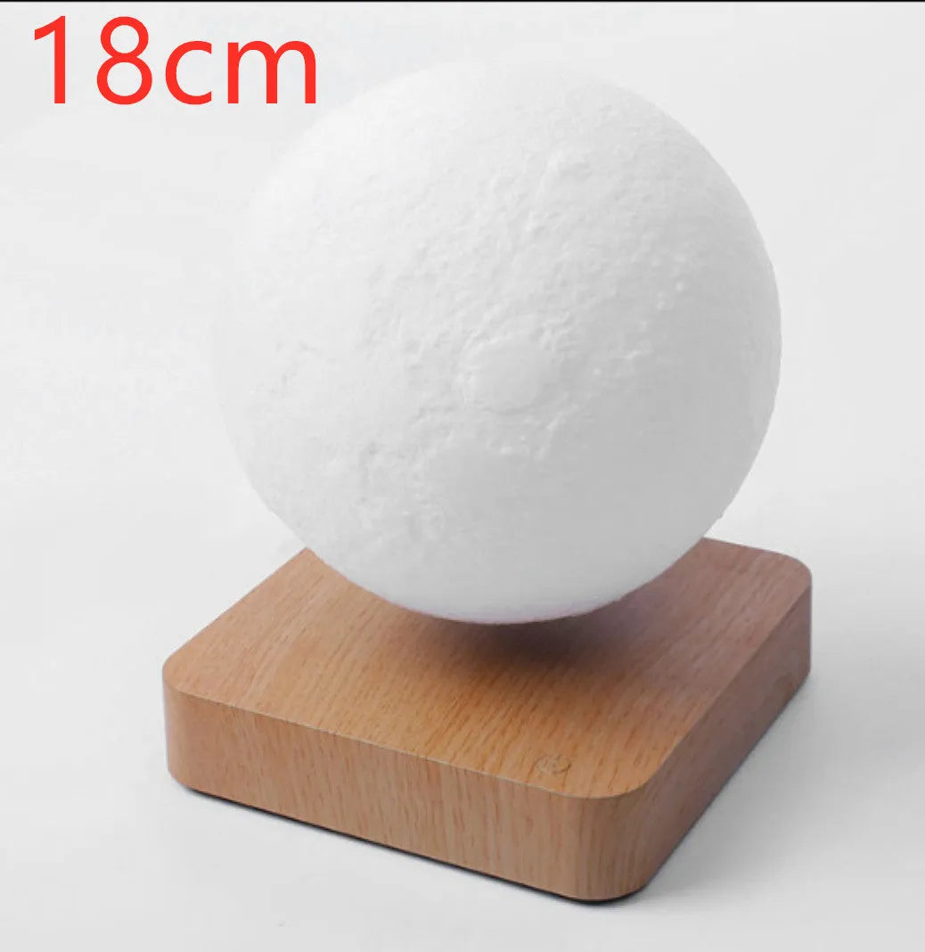 Magnetic levitation moon lamp with 14cm 3D printed moon floating 15mm above a wooden base, touch switch night light