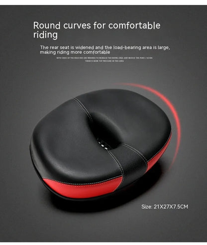 Large red plus-size thickened bicycle saddle with PU pattern and reflective sticker.