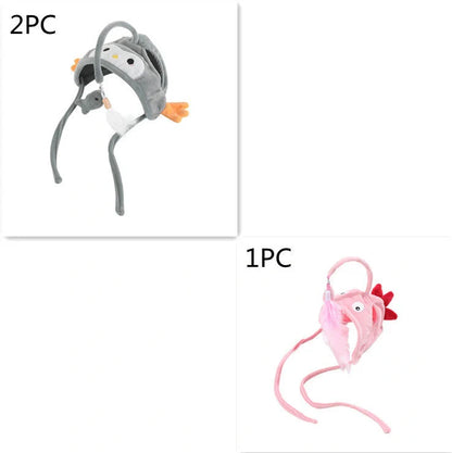 Adjustable head-wearing feather cat toy stick in various colors for indoor play