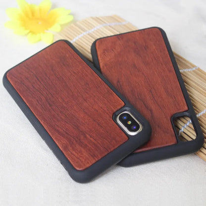 Wooden TPU iPhone case with carbonized bamboo back and flexible bumper in natural wood finish