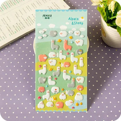 Cartoon three-dimensional bubble stickers showing colourful animal, food and pattern designs for decoration