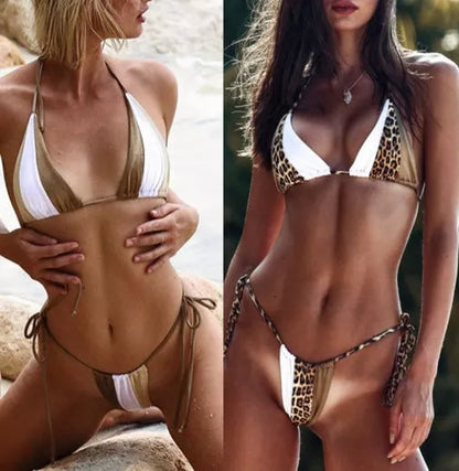 Women's split swimsuit in blue, pink, yellow, red, and white with chest pad