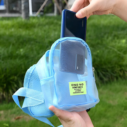 Blue breathable dog backpack with mesh panels and adjustable straps for pet transport