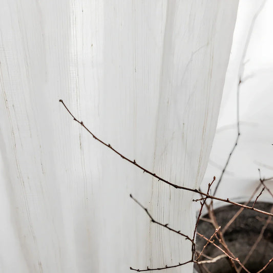 White Nordic linen curtain panel, hemp polyester blend, 1.0m width by 1.3m height, plain pattern for light diffusion
