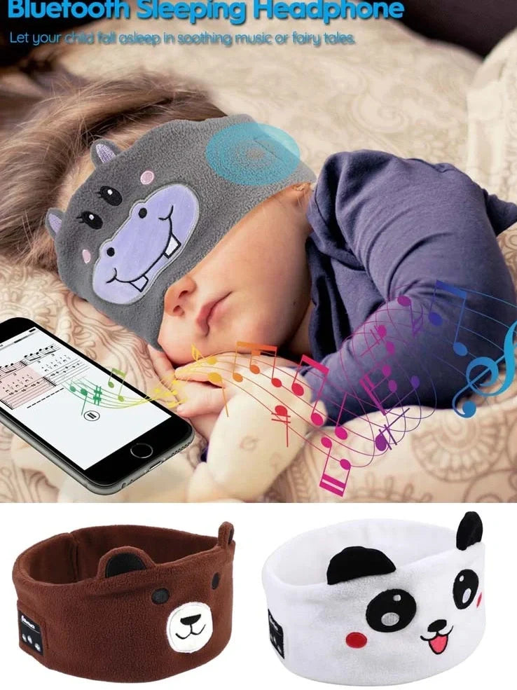 Bluetooth animal headband sleep mask with dinosaur hood showing integrated speakers and wireless design