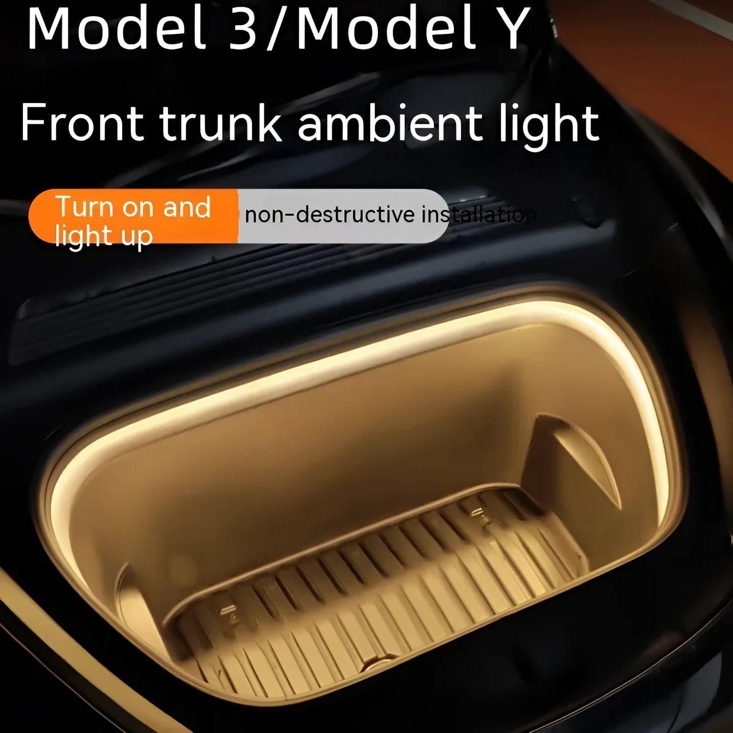 Tesla Model 3 and Y front ambient lighting kit with soft silicone LED strip in three colour options