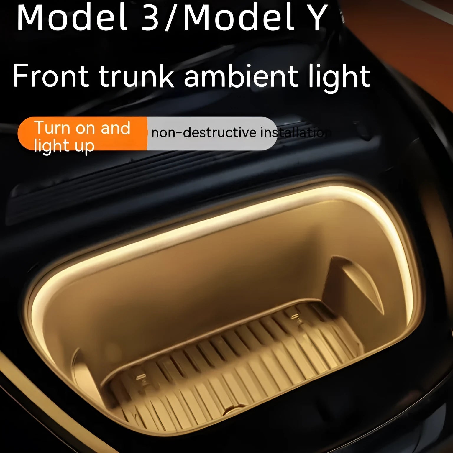 Tesla Model 3 and Y front ambient lighting kit with soft silicone LED strip in three colour options