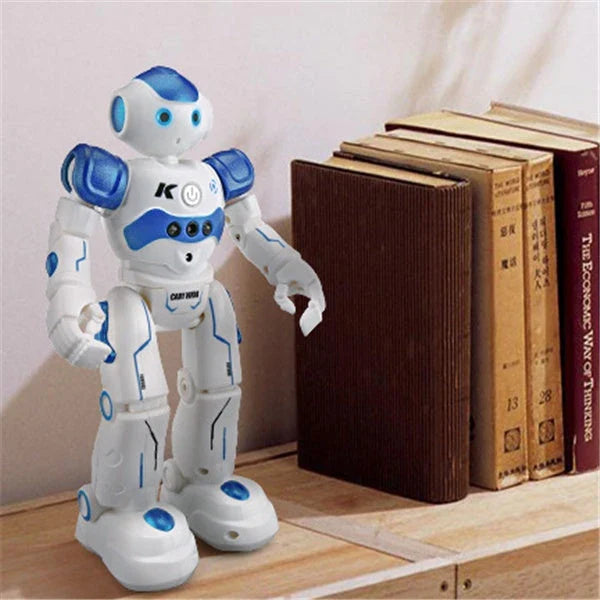 A remote-controlled robot toy with music and dance features, designed for children's entertainment and engagement.