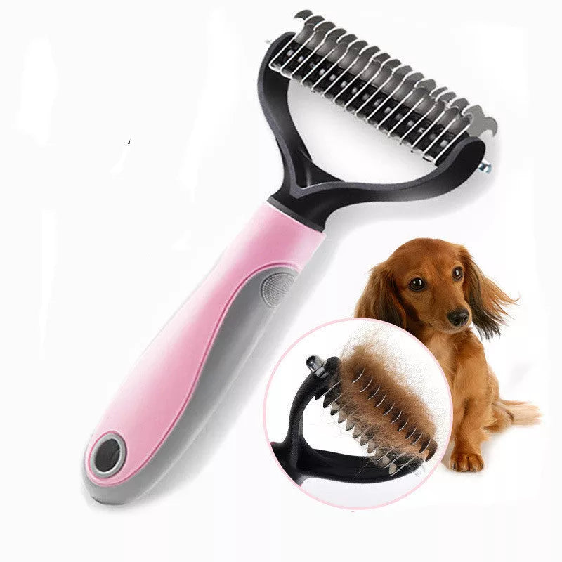 Double-sided blade dog comb for long-haired pets with stainless steel needles