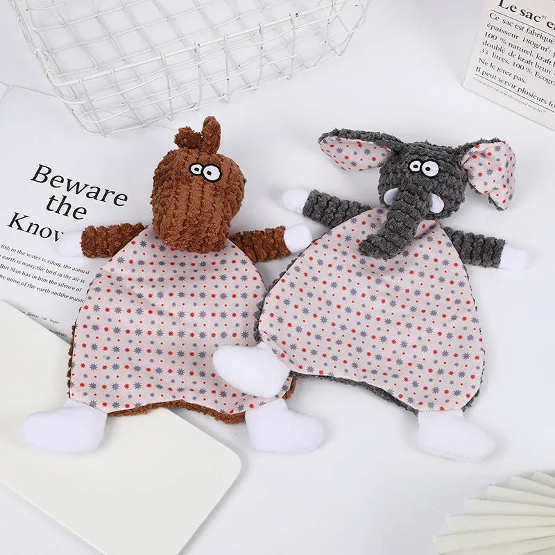 Brown velvet fox stuffed toy with crinkle paper sounds for pets