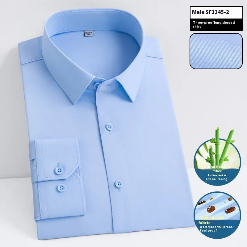 Men's slim fit bamboo short sleeve shirt with square collar in a solid colour