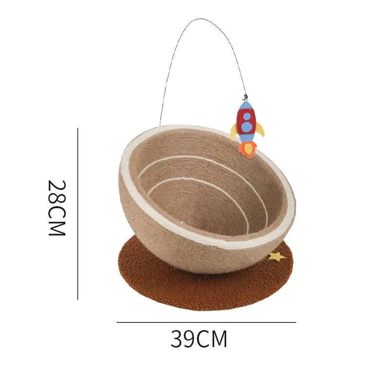 Large integrated cat scratching basin and nest with sisal scratching surfaces and flannel lining in starlight colour