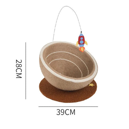 Large integrated cat scratching basin and nest with sisal scratching surfaces and flannel lining in starlight colour