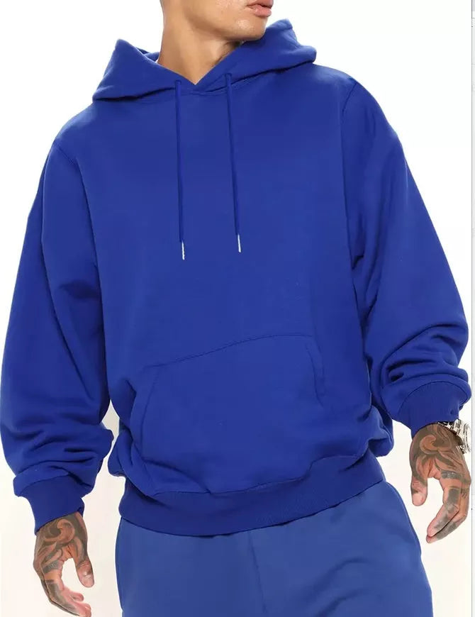 Men's solid color hooded jumper with loose fit and hooded collar