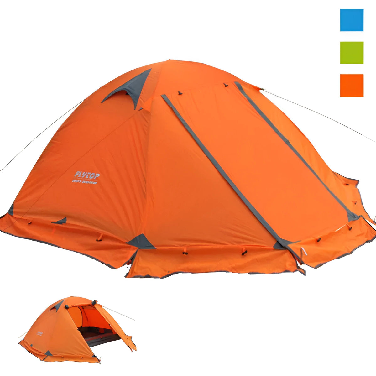 Double layer camping tent with aluminium pole, 3000mm waterproof Oxford cloth base, one bedroom, blue green orange options