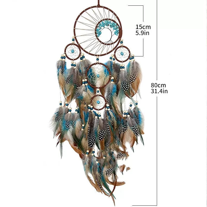 High-grade Turquoise Lucky Tree Dreamcatcher Hanging Wind Chimes with earth blue crystals