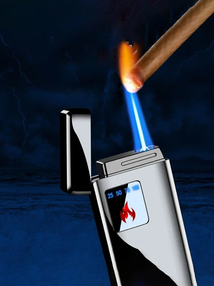 Black electronic lighter with touch-screen charging interface and adjustable flame control