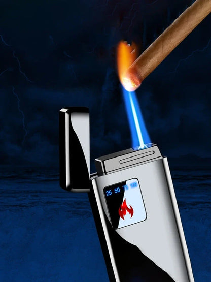 Black electronic lighter with touch-screen charging interface and adjustable flame control