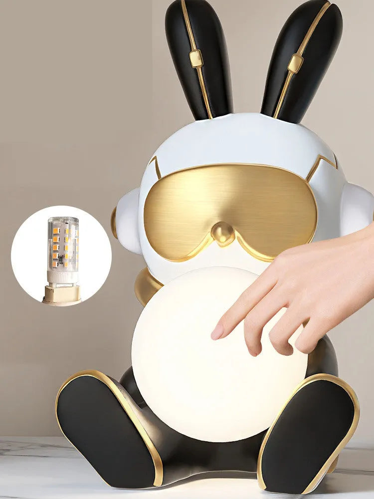 Resin rabbit LED night light for bedside table, Nordic style with USB plug-in and matte finish