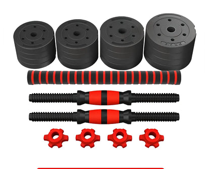 Red rubber-coated concrete adjustable dumbbells set, 10-40kg weights for household fitness barbell training