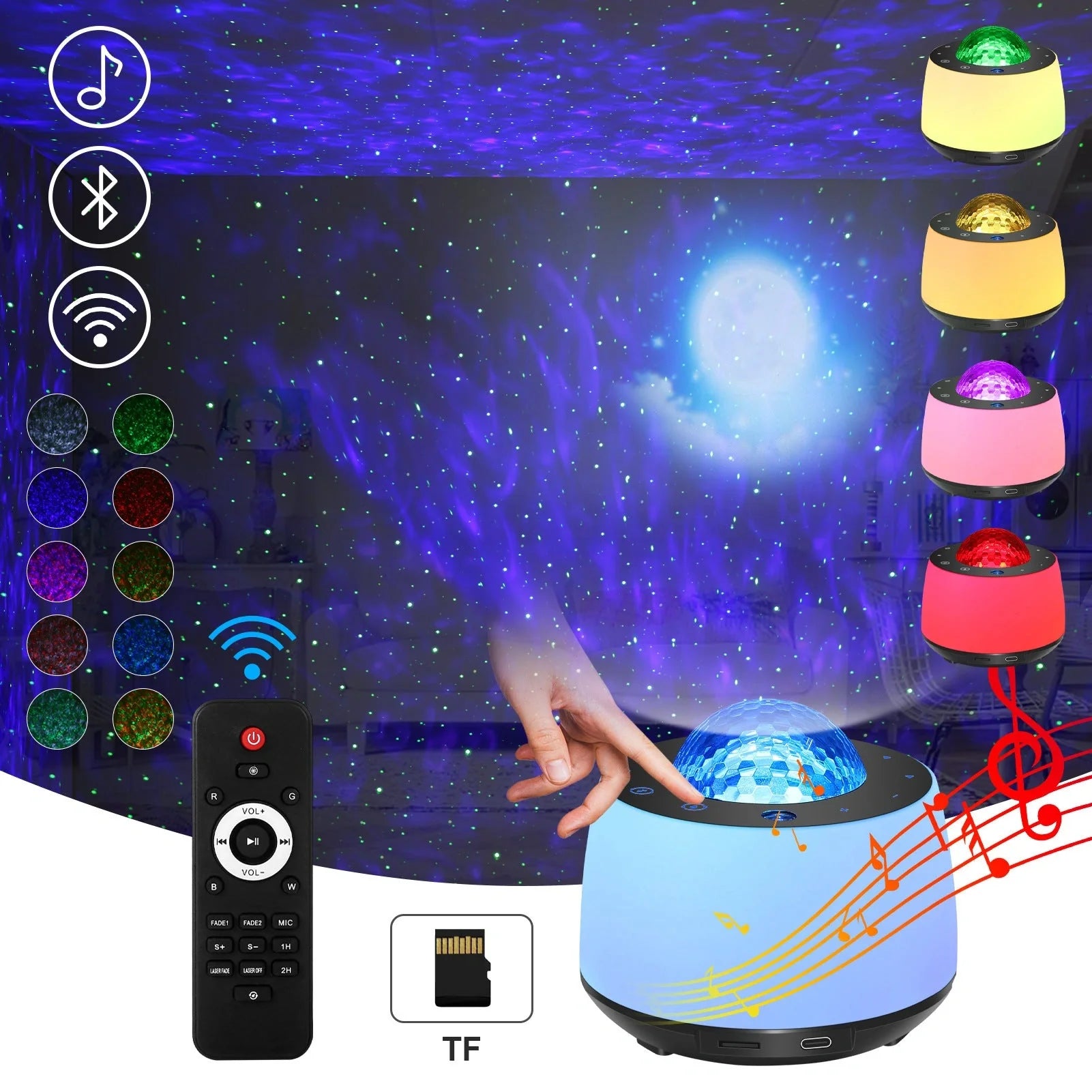 Starry Sky Water Pattern Projection Light projecting vibrant colors and patterns in a dark room