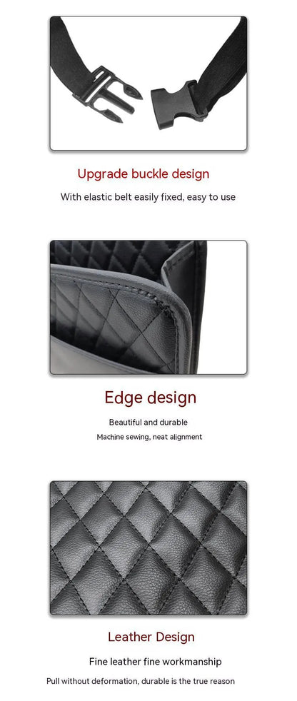 Leather car interior hanging storage bag organiser in black colour measuring 25x25x8 cm
